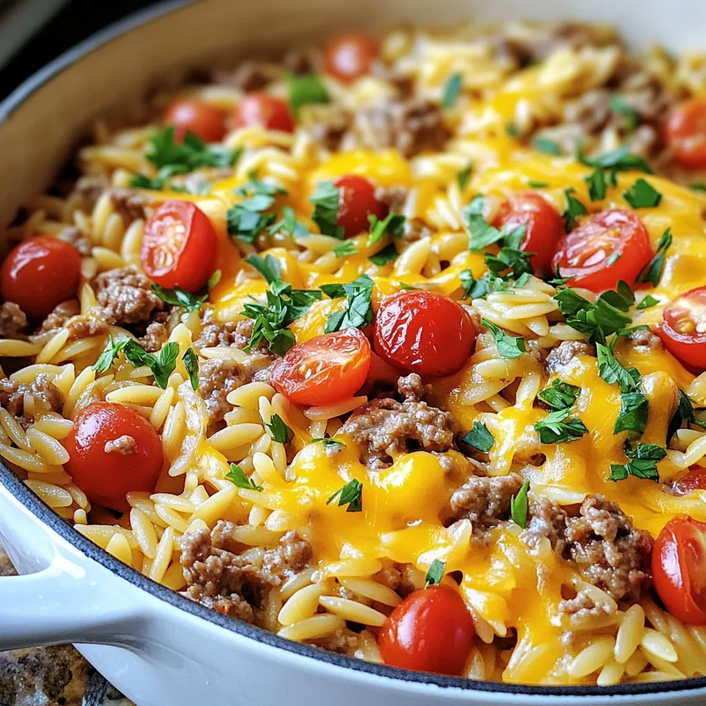 Cheeseburger Orzo Skillet Flavorful Dinner Delight