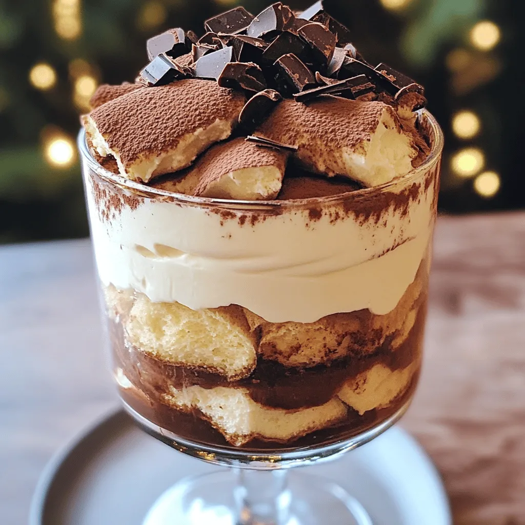 - 1 cup strong brewed coffee (cooled to room temperature) - 2 tablespoons unsweetened cocoa powder (plus additional for dusting) - 8 ounces mascarpone cheese (softened) - 1 cup heavy whipping cream - 1/2 cup powdered sugar - 1 teaspoon pure vanilla extract - 24 ladyfinger cookies - Dark chocolate shavings (for an elegant garnish)