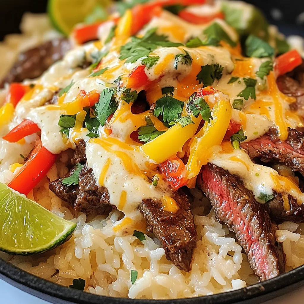 Queso Rice with Steak Strips Flavorful and Easy Recipe
