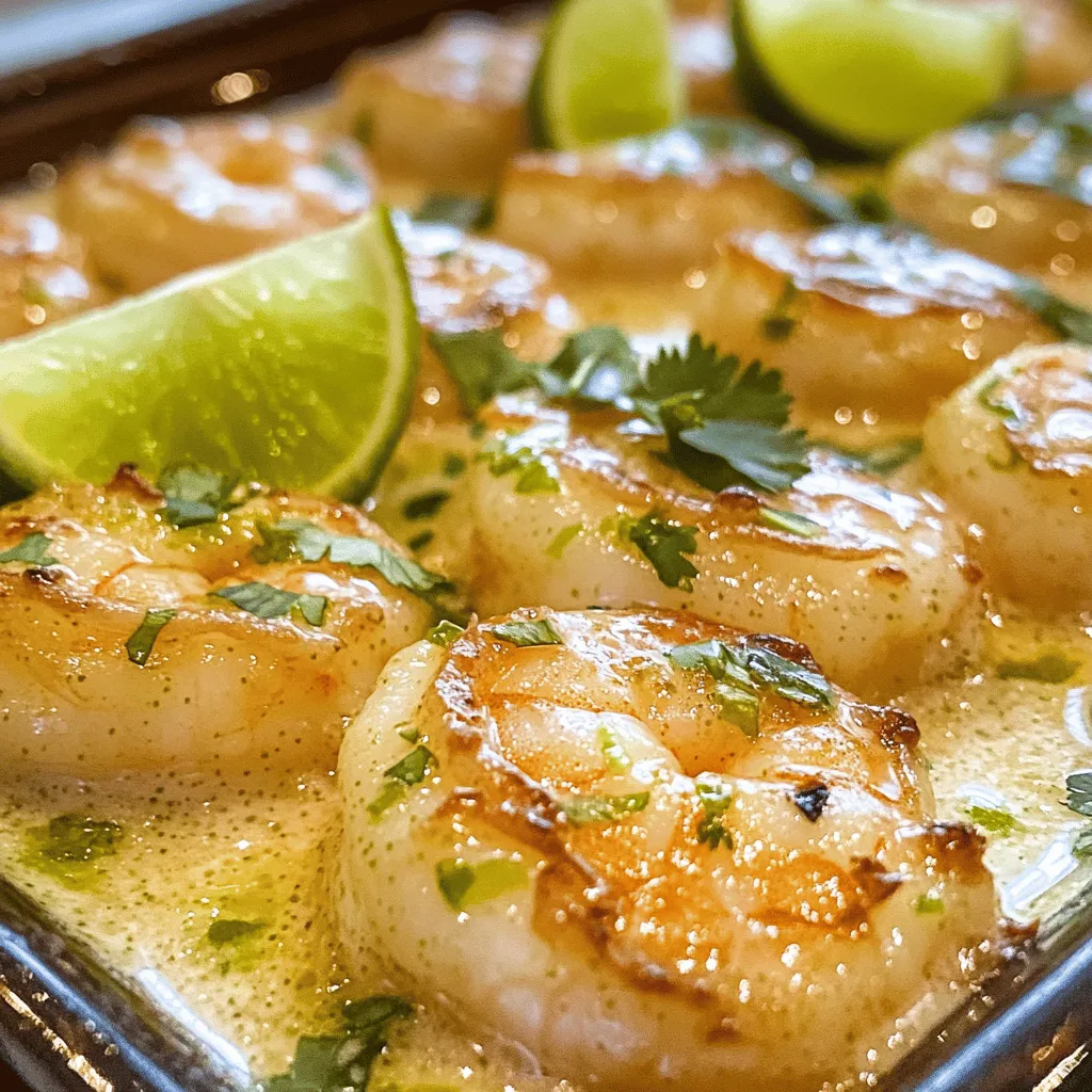 - 1 pound large shrimp, peeled and deveined - 1 cup coconut milk - Zest and juice of 2 fresh limes - 2 tablespoons honey or agave syrup - 2 cloves garlic, finely minced - 1 teaspoon fresh ginger, finely grated - 1 teaspoon red chili flakes (optional) - Salt and freshly ground black pepper, to taste - Fresh cilantro leaves, chopped For this coconut lime shrimp dish, you need fresh ingredients. Start with large shrimp. Peeled and deveined shrimp cook quickly and soak up flavor. Use coconut milk for creaminess. Fresh limes add bright flavor. Honey or agave syrup sweetens the dish. Garlic and ginger give it depth. If you want heat, add red chili flakes. Don