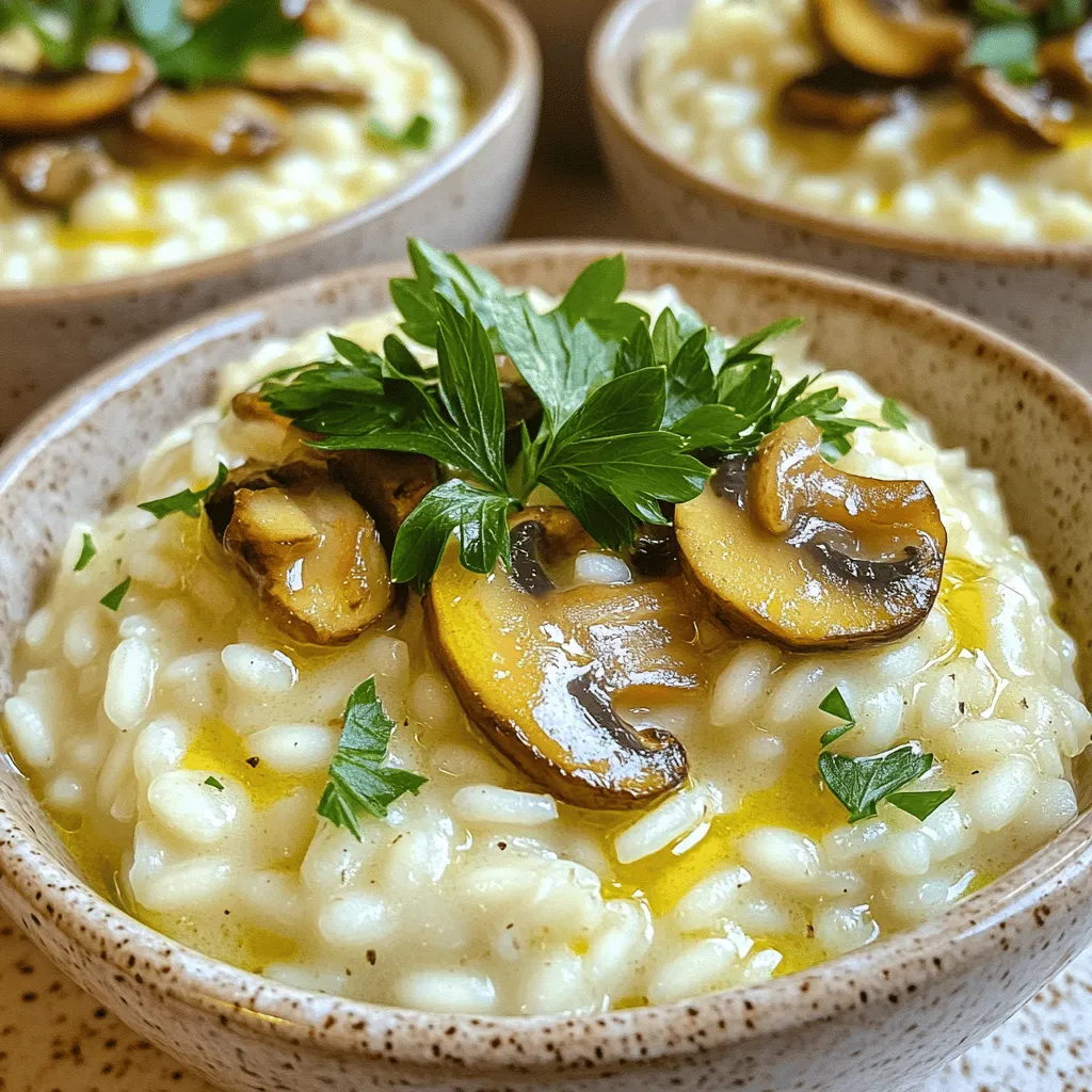 - 1 cup Arborio rice - 4 cups vegetable broth (preferably homemade or low-sodium) - 1 cup mushrooms (cremini or button), sliced - 1 small onion, finely chopped - 3 cloves garlic, minced - 1/2 cup grated Parmesan cheese (or a vegan alternative, such as nutritional yeast) - 1/2 cup heavy cream (or coconut cream for a vegan option) - 2 tablespoons olive oil - 1 teaspoon dried thyme - Salt and pepper to taste - Fresh parsley, chopped (for garnish) For a vegan version, you can swap heavy cream for coconut cream. Instead of Parmesan, use nutritional yeast. This gives a cheesy flavor while keeping it plant-based. For broth, choose low-sodium vegetable broth. This keeps the dish flavorful without too much salt. When picking mushrooms, look for firm ones with no dark spots. They should smell fresh, not stale. For rice, choose Arborio, known for its creamy texture. Look for grains that are white and shiny. The quality of your rice is key for a perfect risotto. To start, I set my Instant Pot to sauté mode. I add olive oil and let it heat up. Once hot, I toss in the finely chopped onion. I sauté for about 2-3 minutes. The goal is to make the onion translucent. Then, I add minced garlic and sliced mushrooms. I keep stirring for around 5 minutes. This helps the mushrooms release their moisture and get a little golden. Next, I add the Arborio rice to the pot. I stir well to coat each grain with oil. Toasting the rice is key. It brings out a nutty flavor, which makes the risotto better. I let it toast for 1-2 minutes. I stir frequently to prevent any sticking. This step is simple but so important for great taste. Now comes the fun part. I pour in the vegetable broth and sprinkle dried thyme. I season with salt and pepper, stirring to combine everything. I want to make sure the rice is submerged. Then, I close the lid tightly and set it to manual high pressure for 6 minutes. I make sure the vent is sealed, keeping the steam inside. After cooking, I let the Instant Pot naturally release pressure for 5 minutes. This step helps to keep the risotto creamy. Then, I carefully switch the vent to quick release to let out any remaining steam. Once the pressure is gone, I open the lid and add heavy cream and grated Parmesan cheese. I stir until everything melts into a creamy delight.To get that perfect creamy texture, start with the right ratios. Use 1 cup of Arborio rice to 4 cups of broth. This provides enough liquid for the rice to soak up. If you want a thicker risotto, add less broth. When storing leftover risotto, keep it in an airtight container. You can adjust the creaminess later by adding a splash of broth or cream when reheating. If your risotto turns out undercooked, simply add a bit more broth. Cook it on the sauté setting for a few minutes, stirring until it