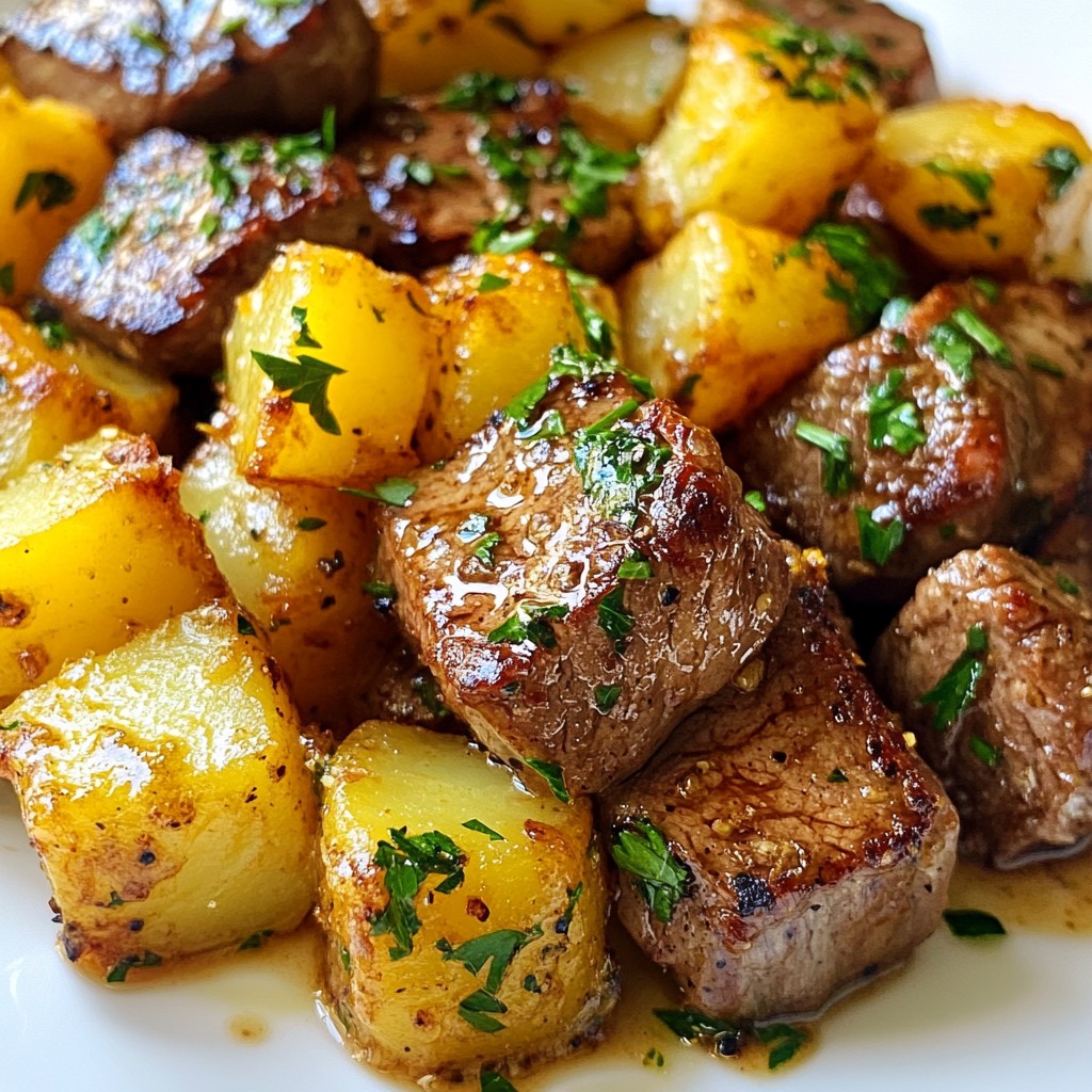 Garlic Butter Steak Bites with Potatoes Delight