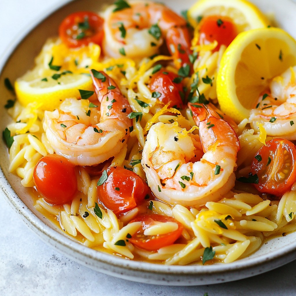 One Pan Lemon Garlic Orzo with Shrimp Delight